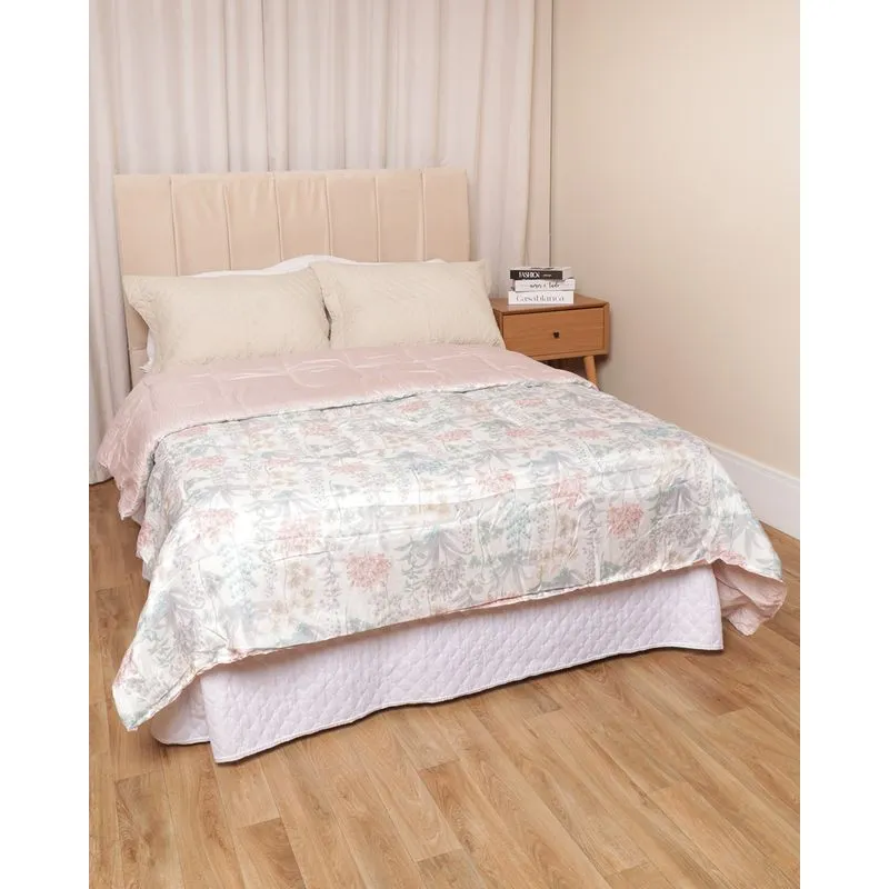 Edredom Queen Andreza Dupla Face Estampa Floral Azul UN