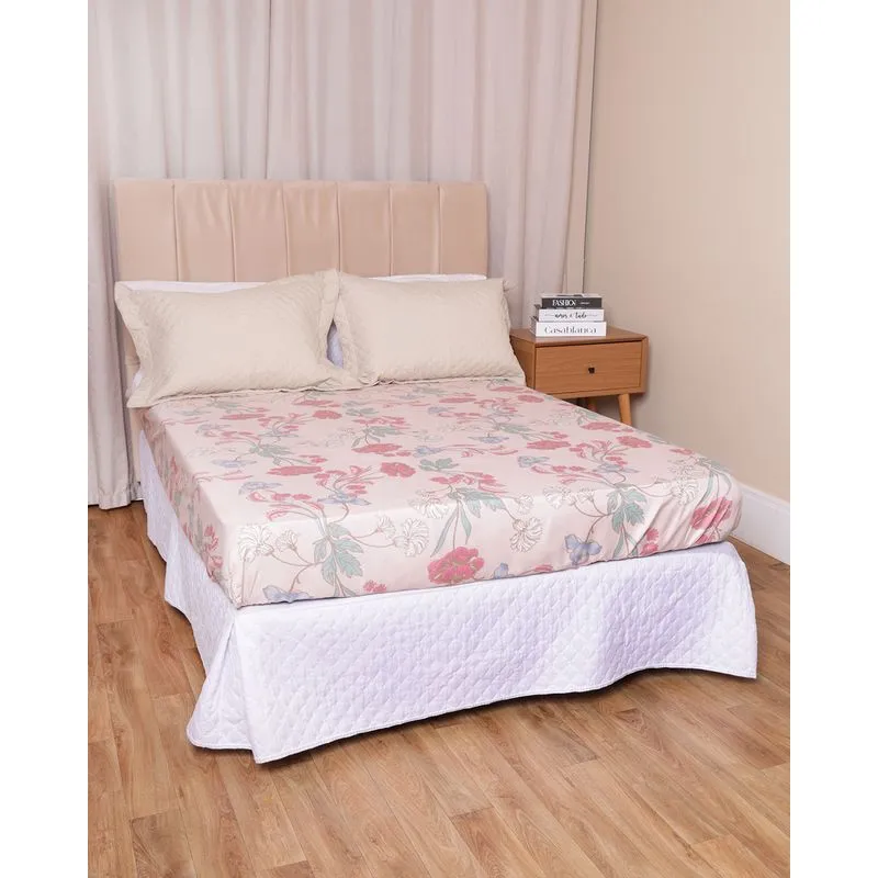 Lençol Avulso Queen Andreza Com Elástico Estampa Floral Rosa UN