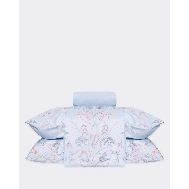 Jogo De Cama Casal 4 Peças Andreza Estampado Floral Azul UN
