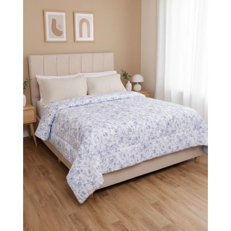 Edredom Queen Andreza Dupla Face 240cmx250cm Floral Azul UN