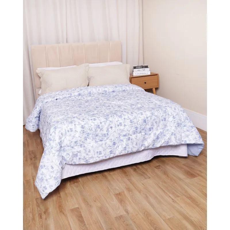 Edredom Casal Andreza Dupla Face 220cmx240cm Floral Azul UN