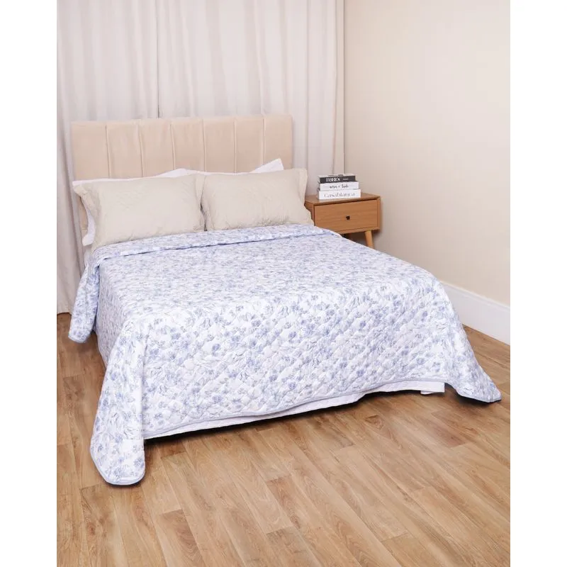 Colcha King 260cmx280cm Andreza Estampa Floral Azul UN
