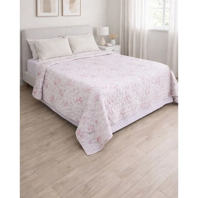 Colcha King Andreza 260cm x 280cm Estampa Floral Rosa UN
