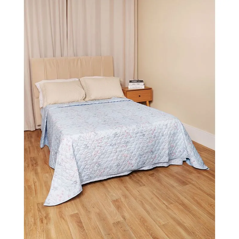 Colcha Queen Andreza Dupla Face Estampada Floral Azul UN