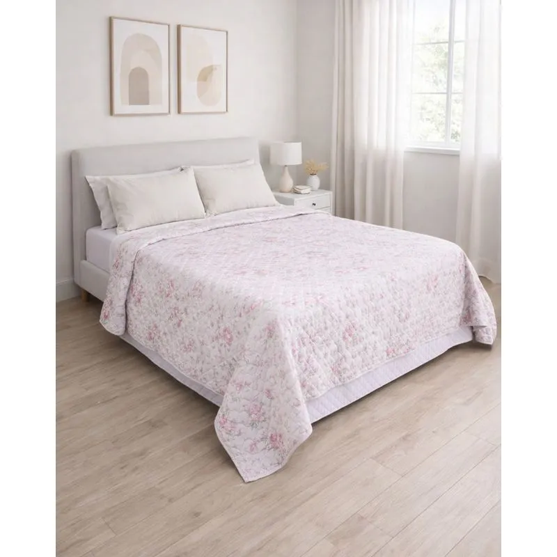 Colcha Casal Andreza 220cm x 240cm Estampa Floral Rosa UN