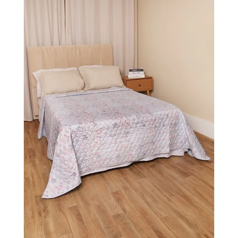 Colcha Casal Dupla Face Andresa 220cmx240cm Floral Azul UN