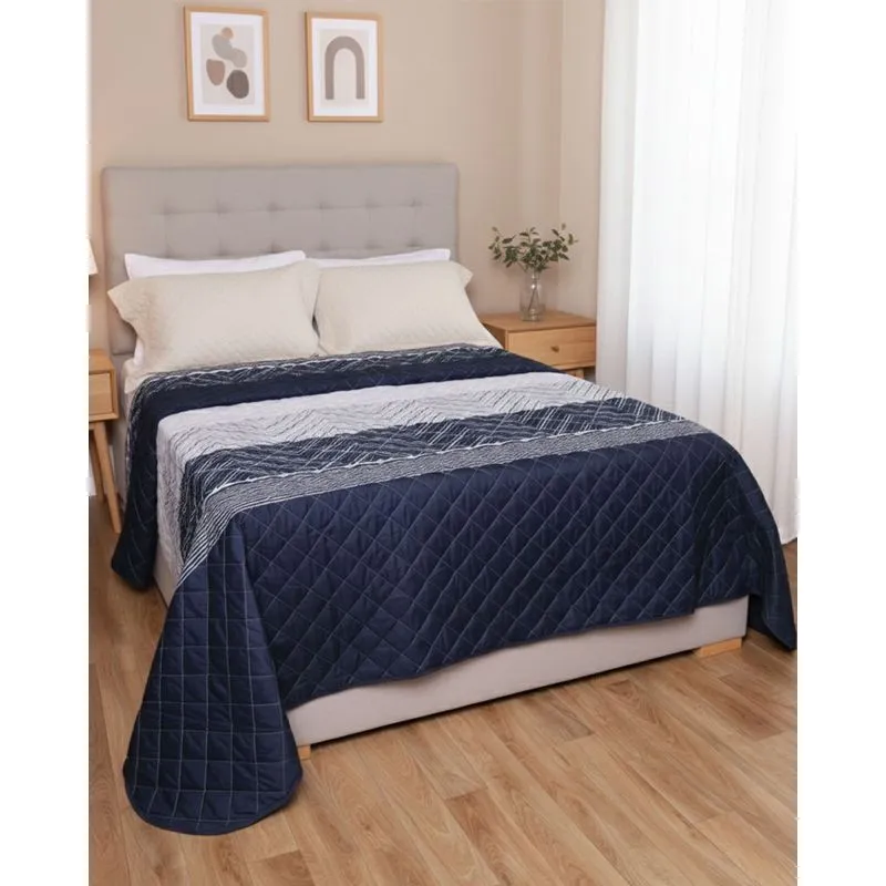 Colcha Casal Andreza 220cm x 240cm Estampa Geométrica Marinho UN