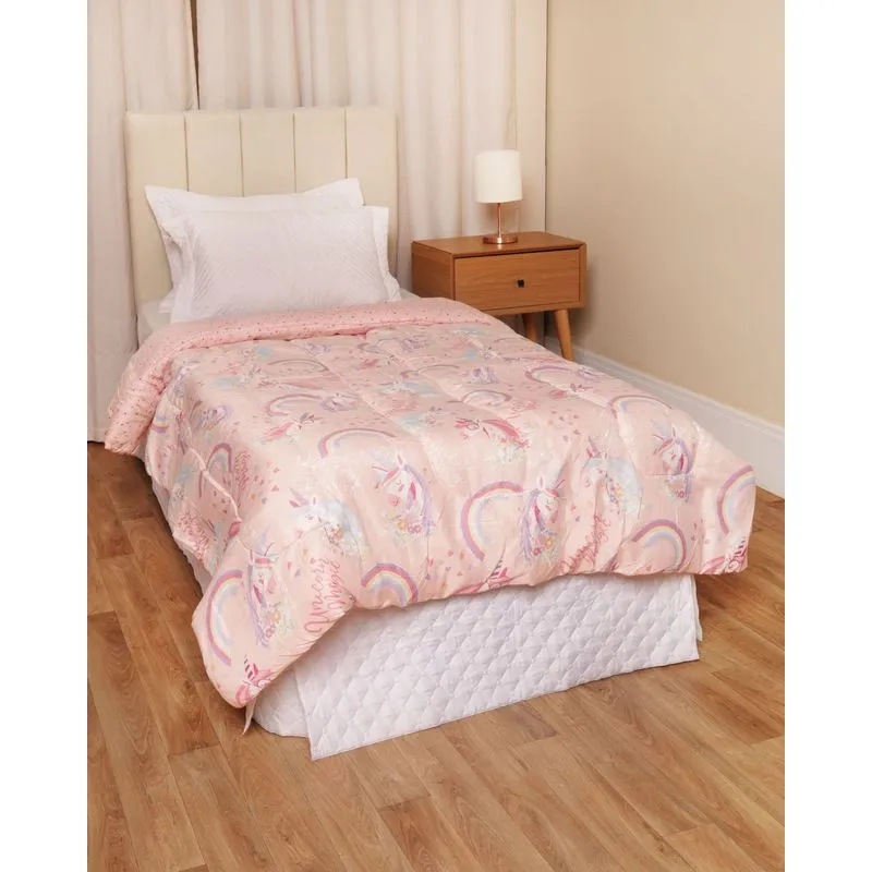 Edredom Infantil Andreza 140cm x 210cm Estampa Unicórnios Rosa UN