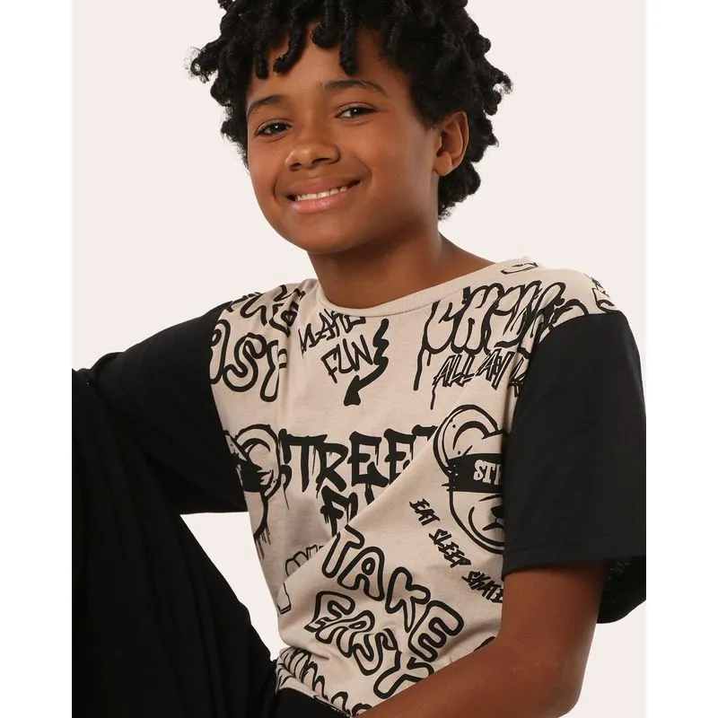 Camiseta Juvenil Algodão Street Fun Manga Curta Bege 10