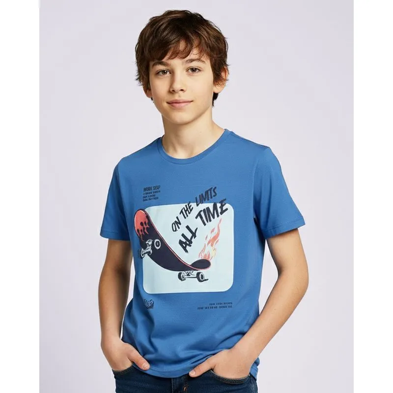 Camiseta Juvenil Algodão Estampa Skate Azul 12