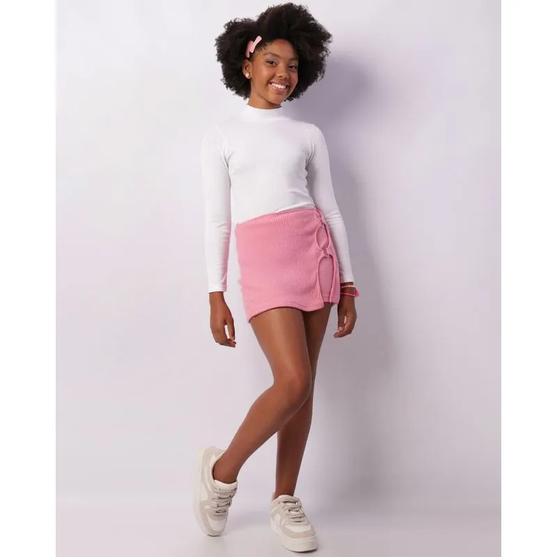 Short Saia Juvenil Tricô Aviamento Coração Rosa 10