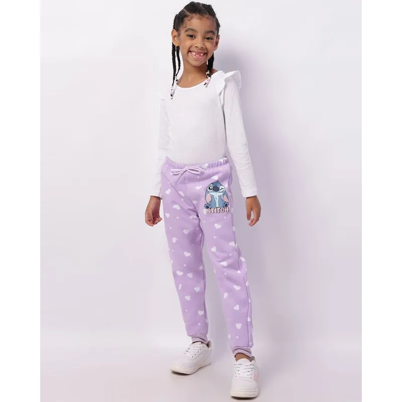 Calça Moletom Infantil Disney Stitch Jogger Lilás 4