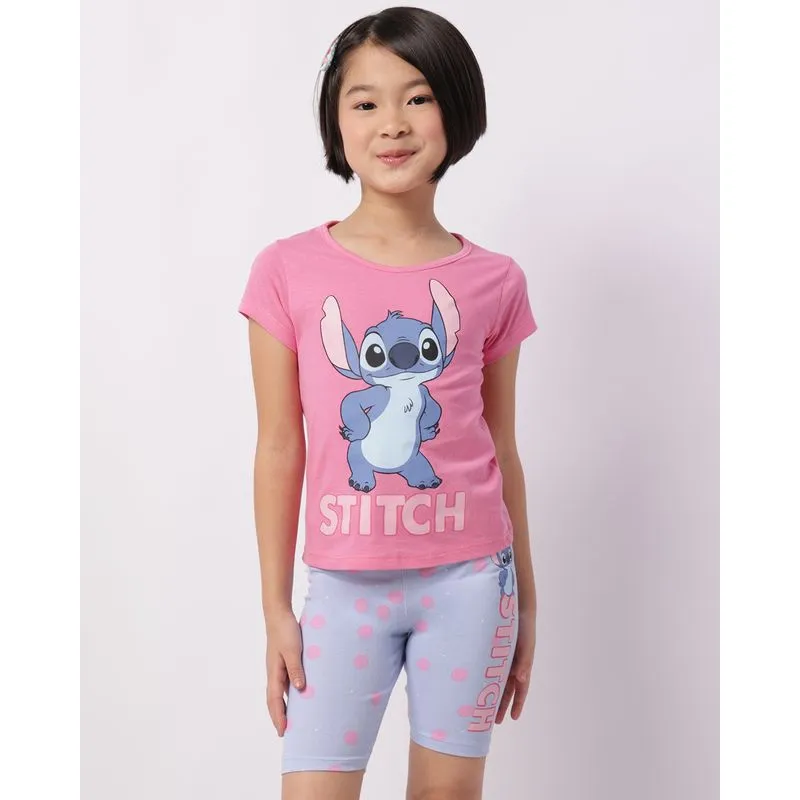 Conjunto Infantil Curto Algodão Disney Stitch Rosa 6