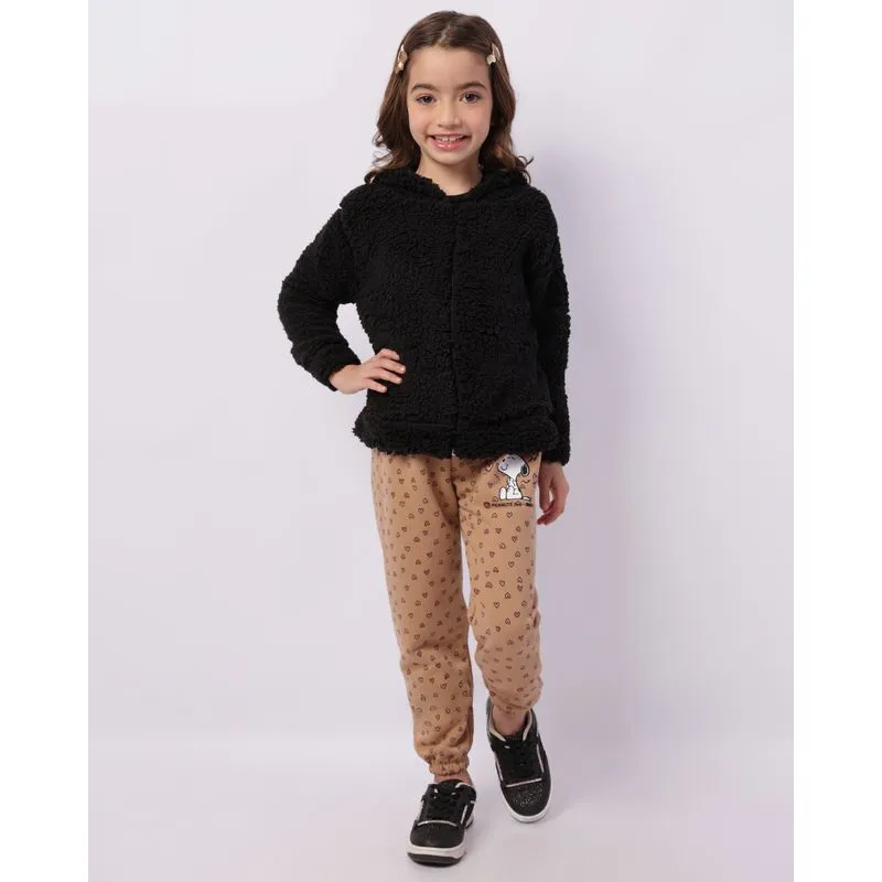 Calça Moletom Infantil Jogger Estampa Snoopy Bege 4
