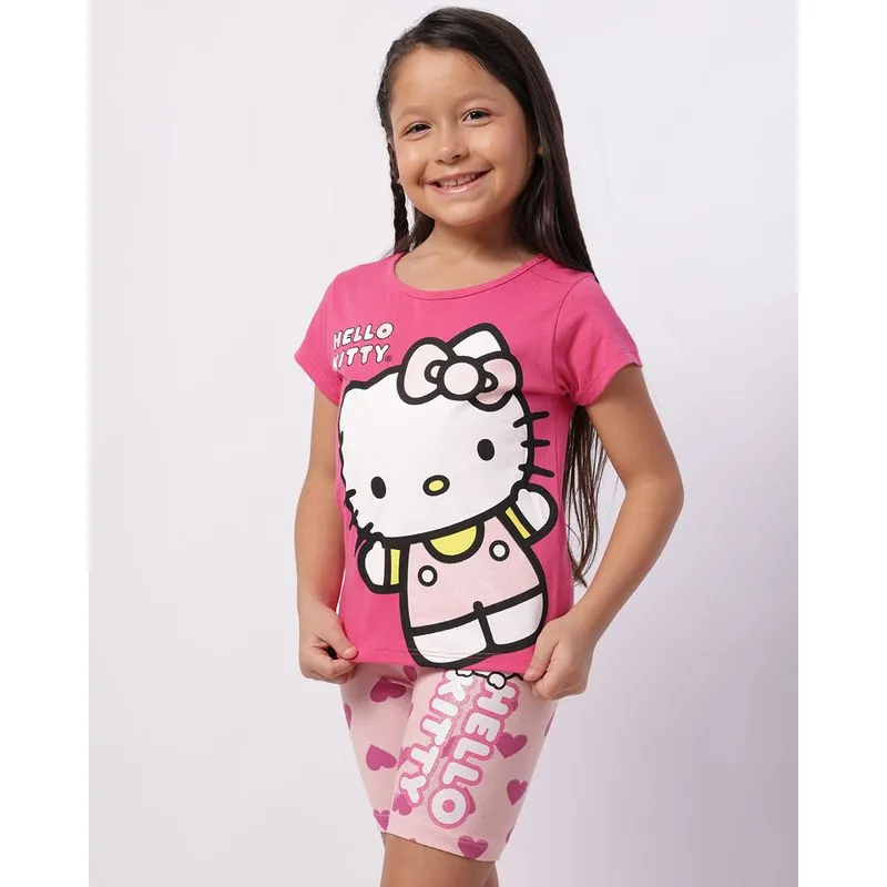 Conjunto Infantil Curto Estampado Hello Kitty com Glitter Rosa 10