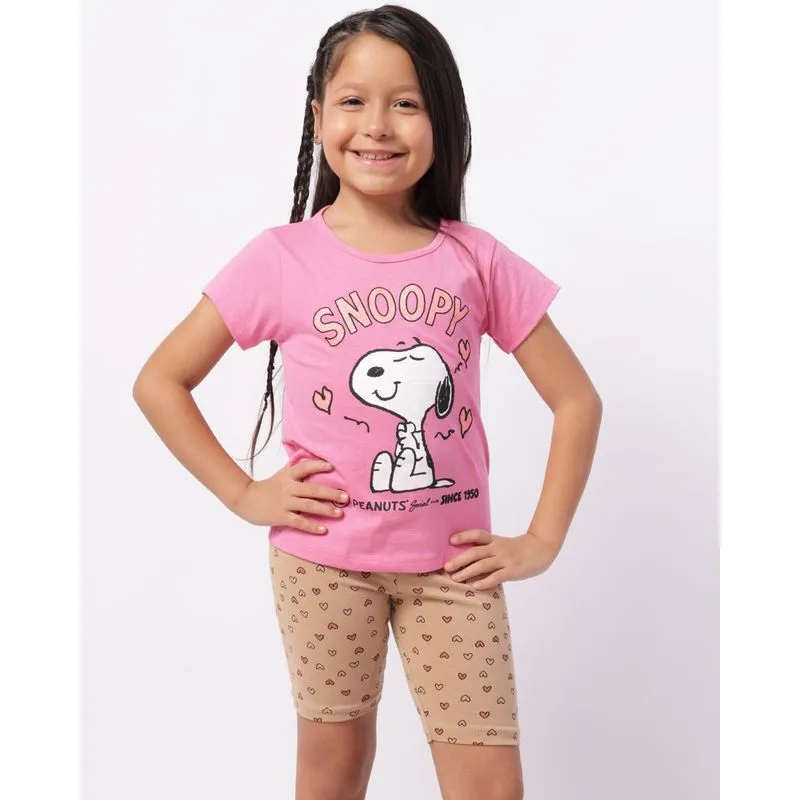 Conjunto Infantil Curto Peanuts Snoopy com Glitter Rosa 10