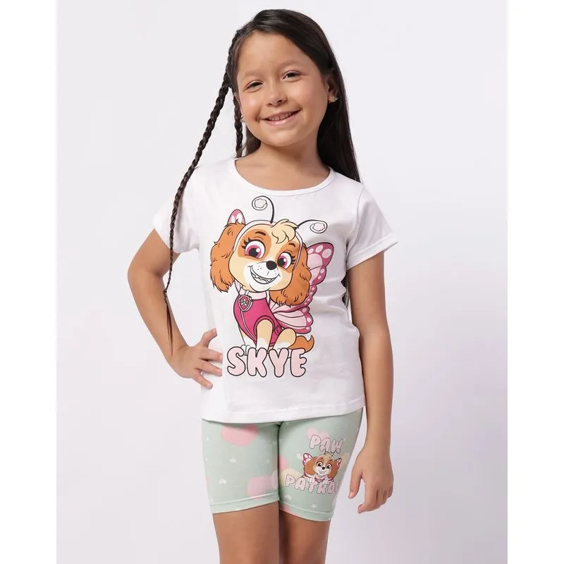 Conjunto Infantil Curto Estampado Patrulha Canina Skye Branco 10