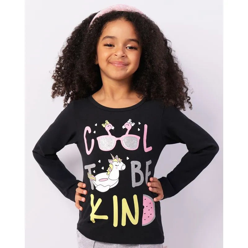 Blusa Infantil Manga Longa Estampa Unicórnio Com Glitter Preta 4