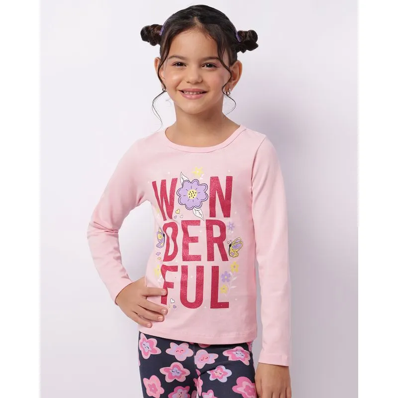 Blusa Infantil Manga Longa Estampa Frontal Com Glitter Rosa 4