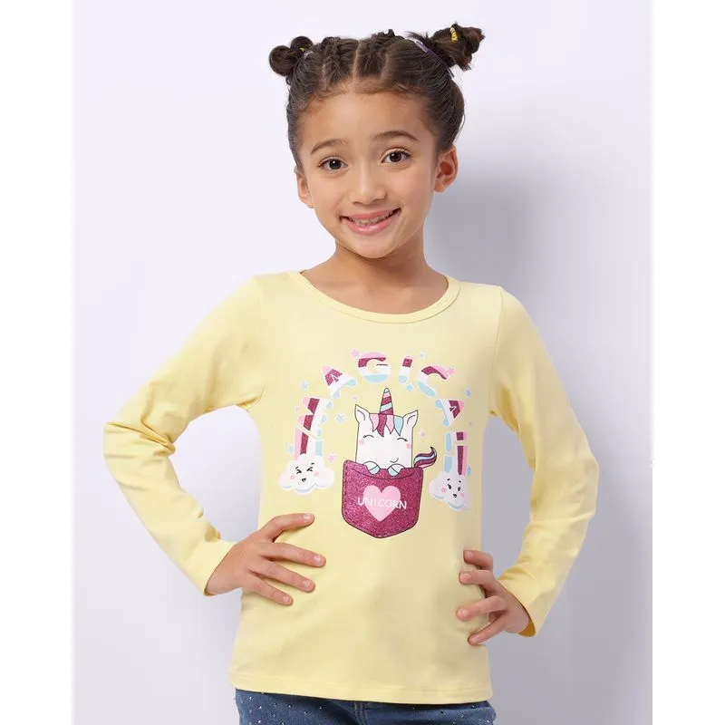 Blusa Infantil Manga Longa Estampa Unicórnio Amarela 4