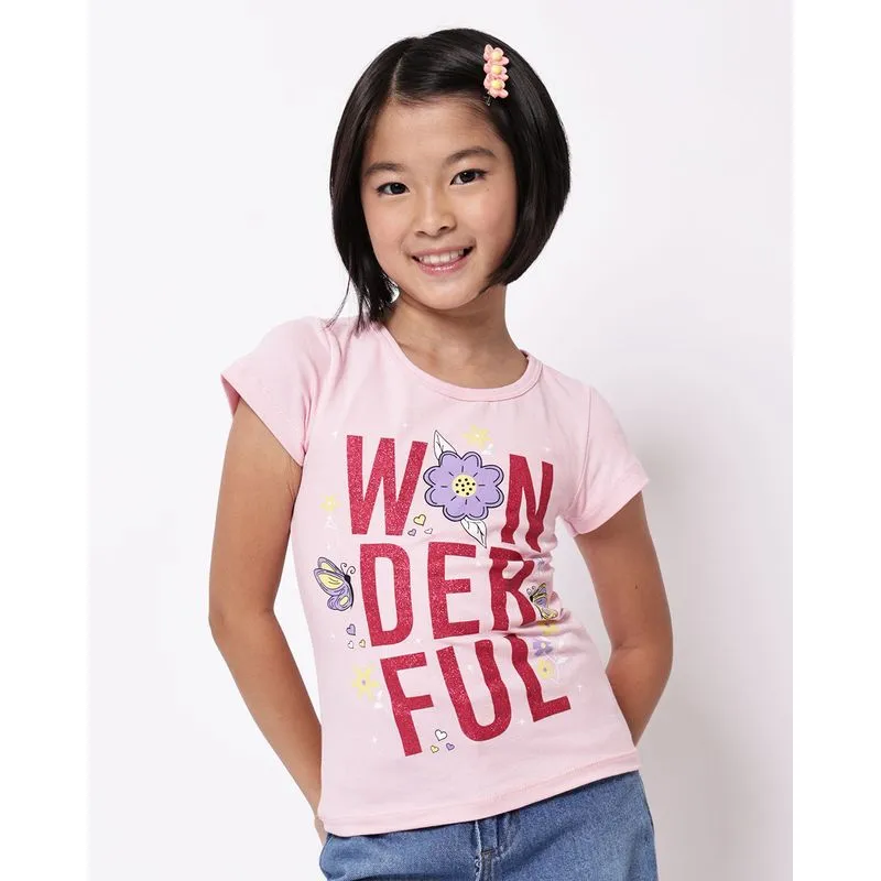 Camiseta Infantil Manga Curta com Estampa Frontal Rosa 16
