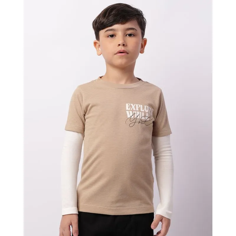 Camiseta Infantil Texturizada Manga Longa Bege 8