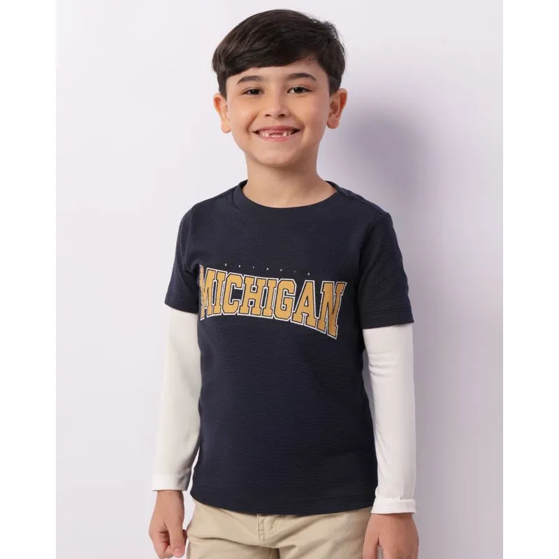 Camiseta Infantil Texturizada Manga Longa Marinho 8