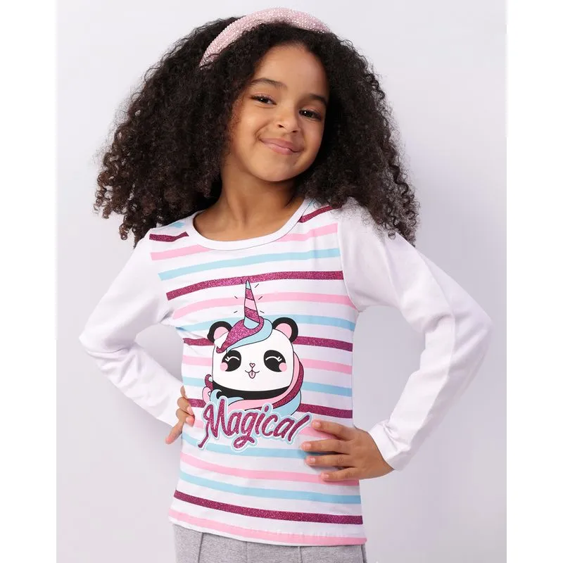 Blusa Infantil Manga Longa Estampa Panda Branca 4