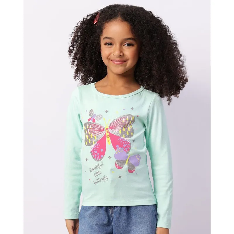 Blusa Infantil Manga Longa Estampa Borboleta Verde 10