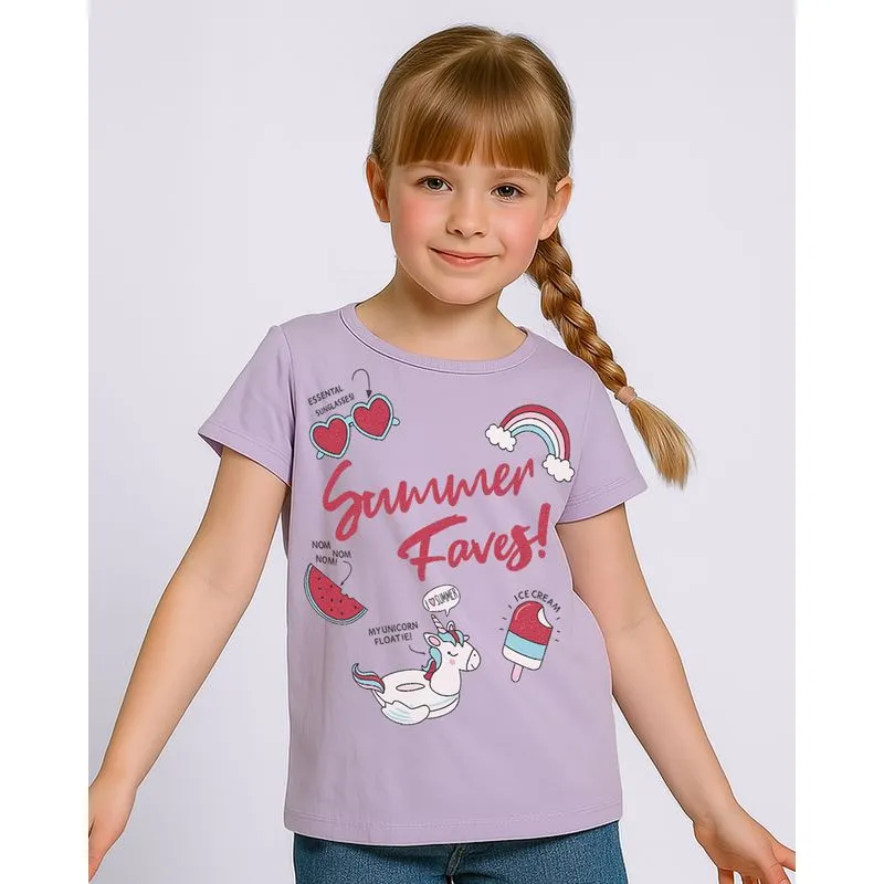 Camiseta Infantil Estampa Unicórnio Manga Curta Lilás 4