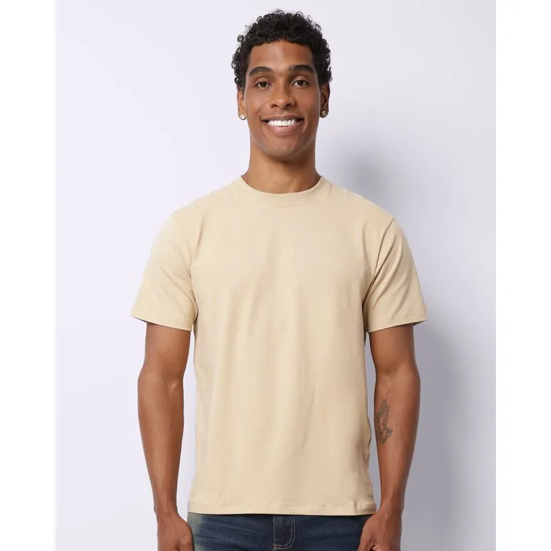 Camiseta Masculina Básica Lisa Manga Curta Bege XG