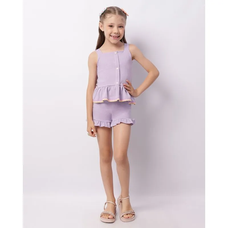 Short Infantil Curto Babado Lilás 8