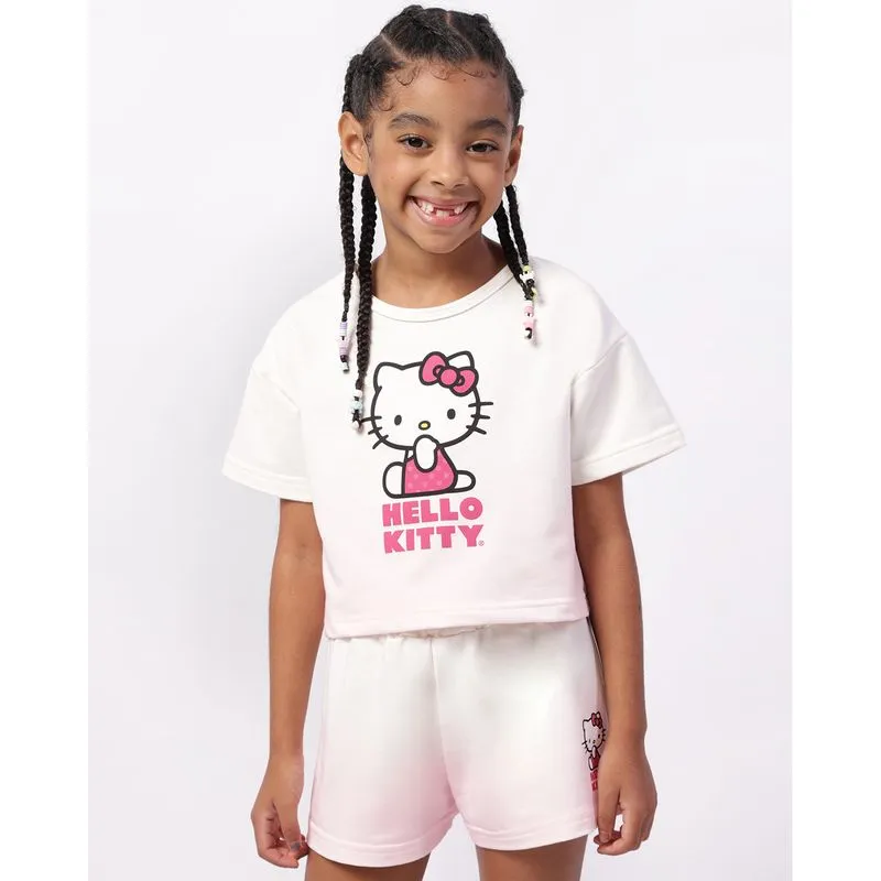 Camiseta Infantil Hello Kitty Cropped Degradê Off White 8