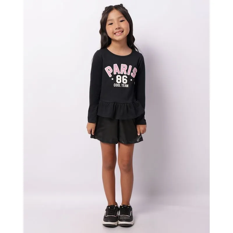 Short Infantil PU Com Elástico Preto 10