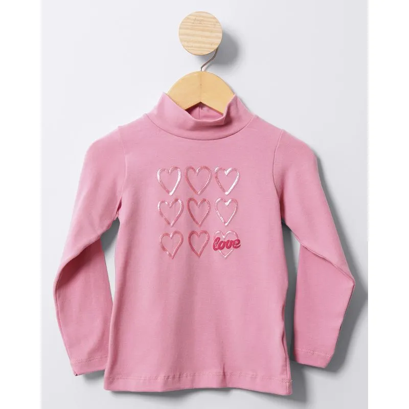 Blusa Bebê Manga Longa Gola Alta Estampa Frontal Rosa 3