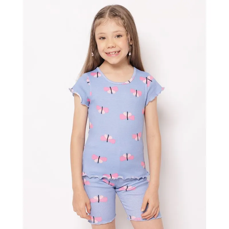 Conjunto Infantil Curto Canelado Estampado Azul 4