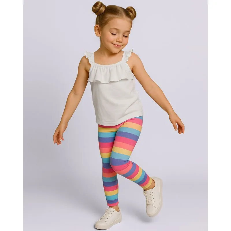 Calça Legging Juvenil Canelada Listrada Colorida Rosa 8