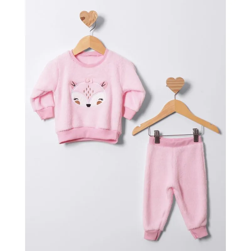 Conjunto Bebê Peluciado Bordado Frontal Rosa M