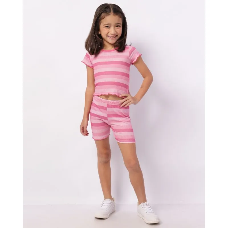 Bermuda Infantil Canelada Listrada Rosa 6