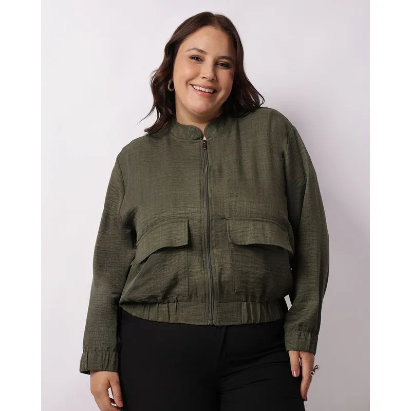 Jaqueta Plus Size Feminina Bomber Berry & Co. Verde G2
