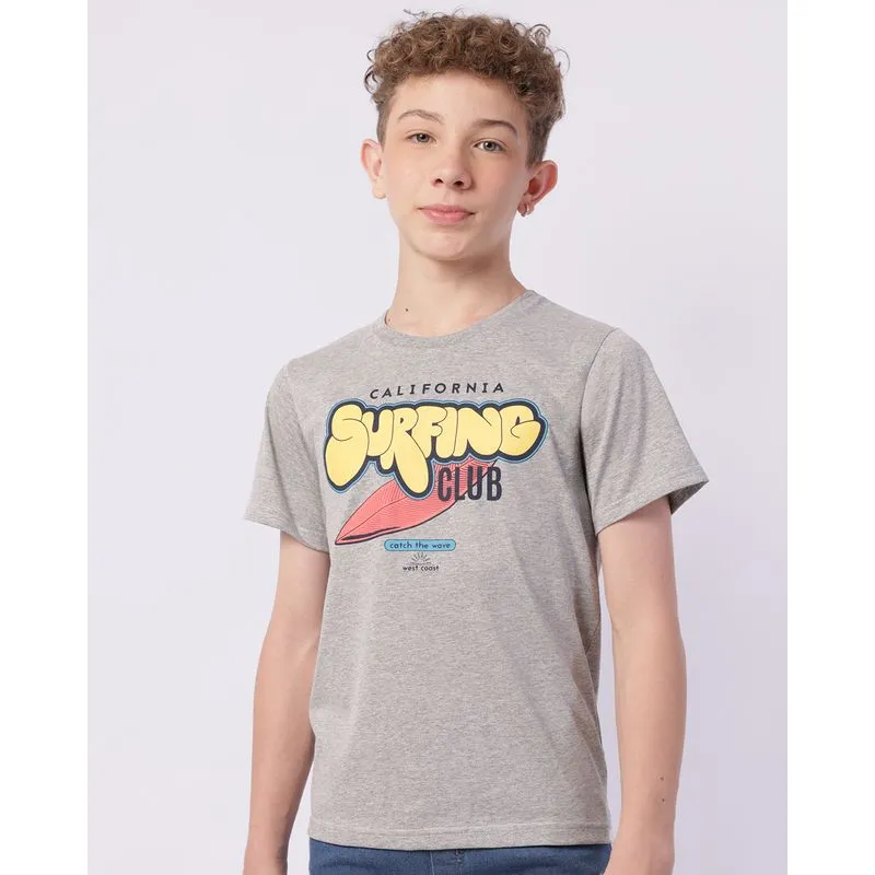 Camiseta Juvenil Estampa Tropical Manga Curta Cinza 10