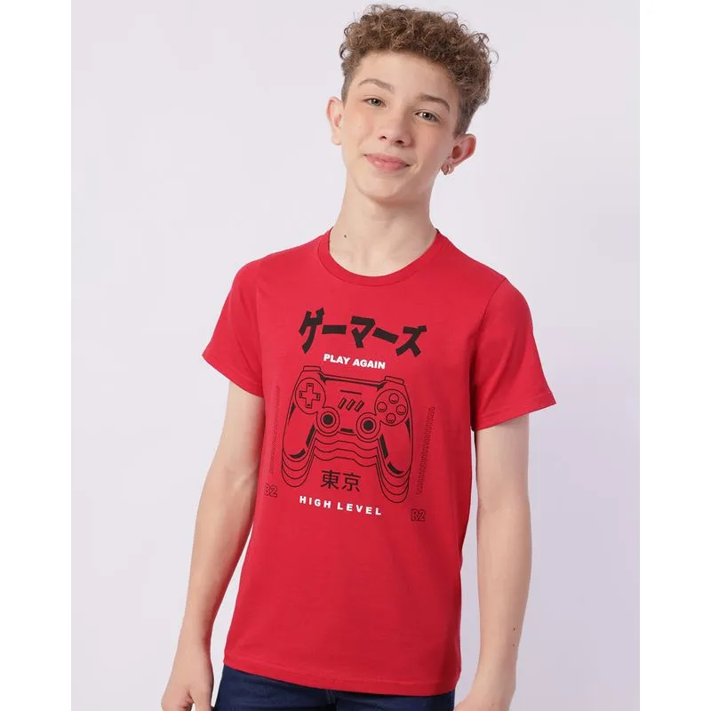 Camiseta Juvenil Algodão com Estampa Gamer Vermelha 12