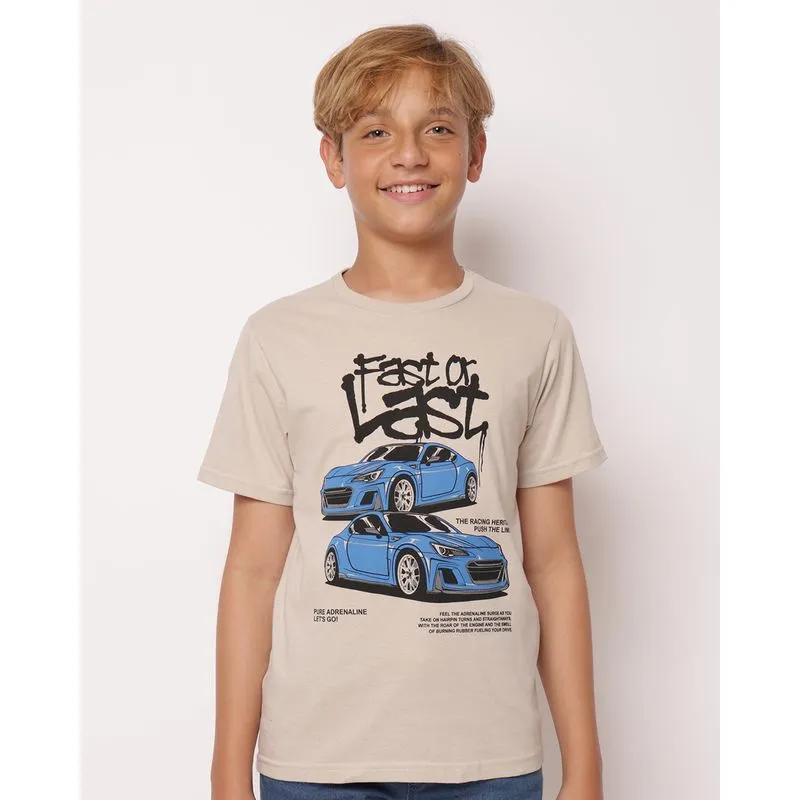 Camiseta Juvenil Algodão Estampa Carros Bege 16