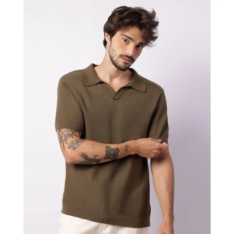 Camisa Polo Masculina Tricô Manga Curta Verde P