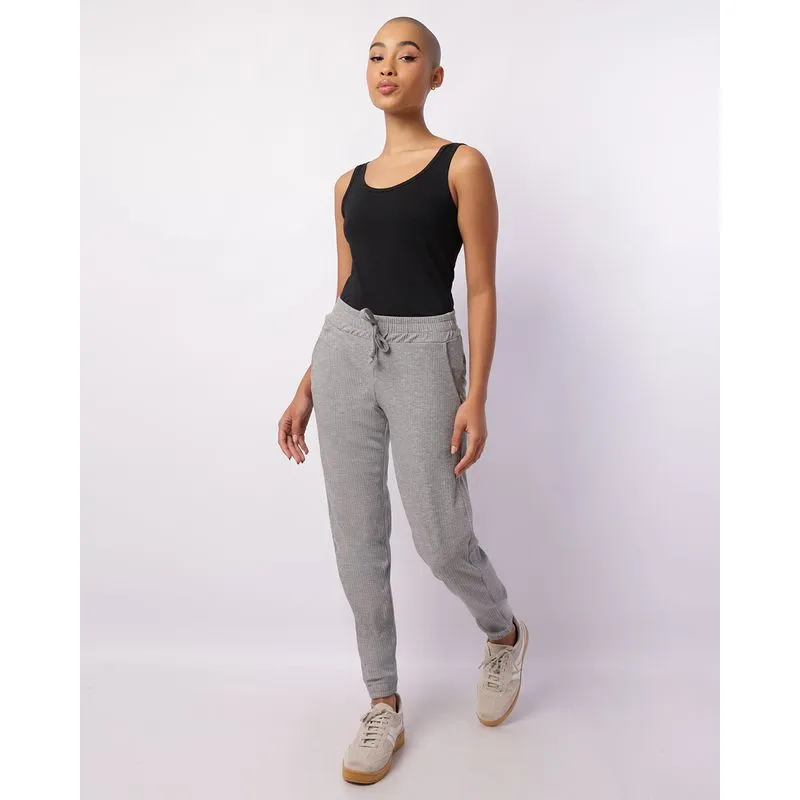 Calça Feminina Jogger Canelada Bolso Cinza GG