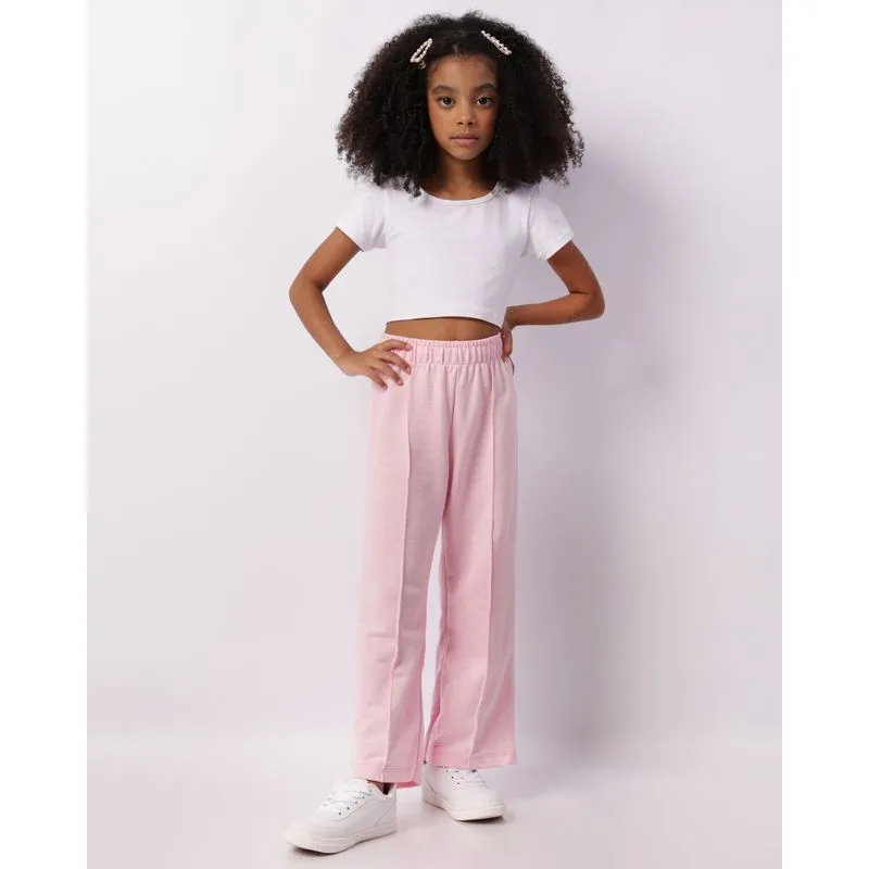 Calça Moletinho Infantil Wide Leg Com Friso Rosa 4