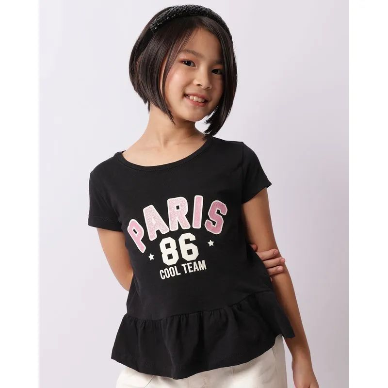 Blusa Infantil Manga Curta Estampa Paris Preta 10