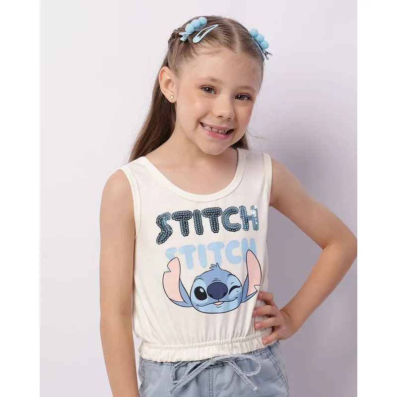 Regata Infantil Disney Stitch com Paetê Off White 6