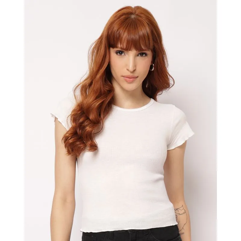Camiseta Feminina Algodão Canelada Básica Branca G