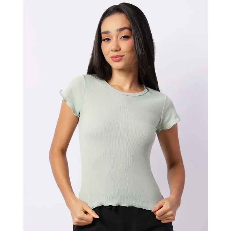 Blusa Feminina Manga Curta Frufru Ribana Verde M